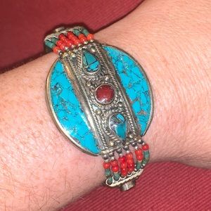 Traditional beaded/turquoise/coral bracelet: Nepal